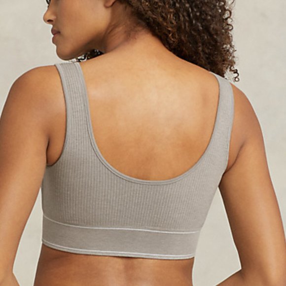 Sold Out New Polo Ralph Lauren Grey Rib-Knit Logo Crop Top $68 - Picture 3 of 3